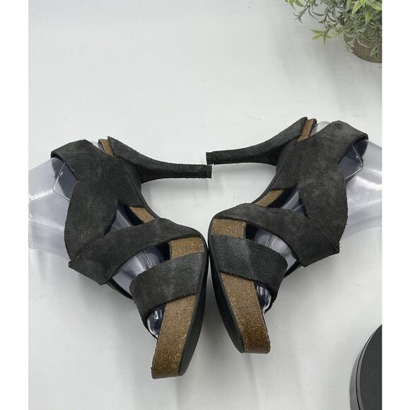 Pedro Garcia Libby Gray Suede Cork Platform Sandals Comfort Heels Sz 38.5/US 8 - Picture 9 of 12